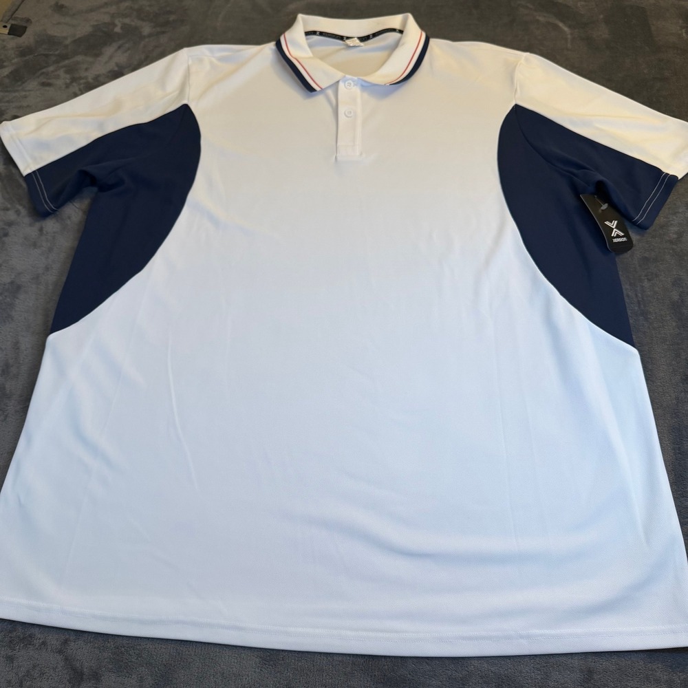 Xersion Quick Dry Color Block Polo Shirt Pique Short Sleeve White Navy Mens 2XLT